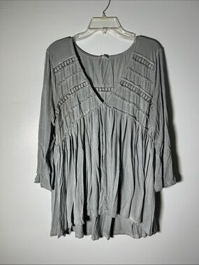 Women's Boho Smocked V-Neck Babydoll Top